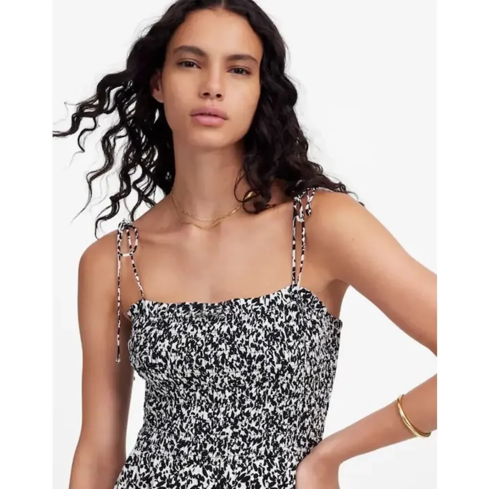 NWT Madewell Tie Shoulder Midi Dress in Floral Black Size 0 - Picture 3 of 9